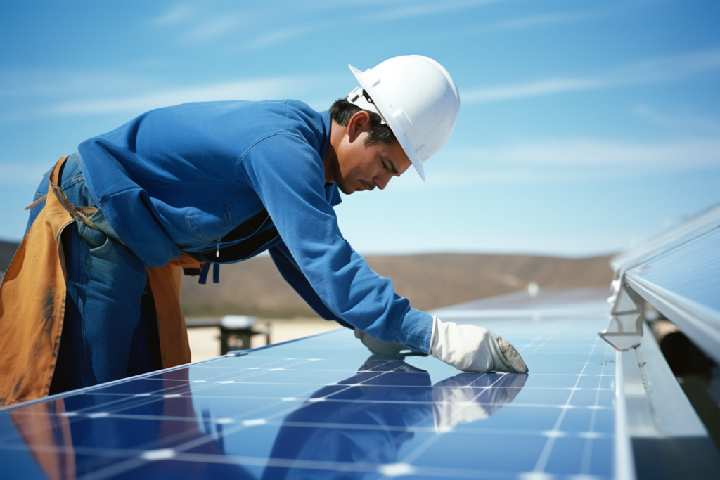 man cleaning a solar panel in san diego